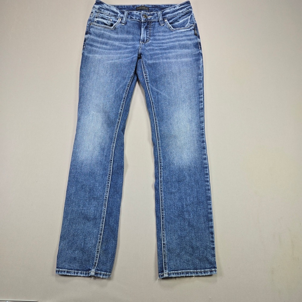 Silver Jeans Co Suki Straight Leg Jeans W29 L30 Medium Wash Distressed Denim‎